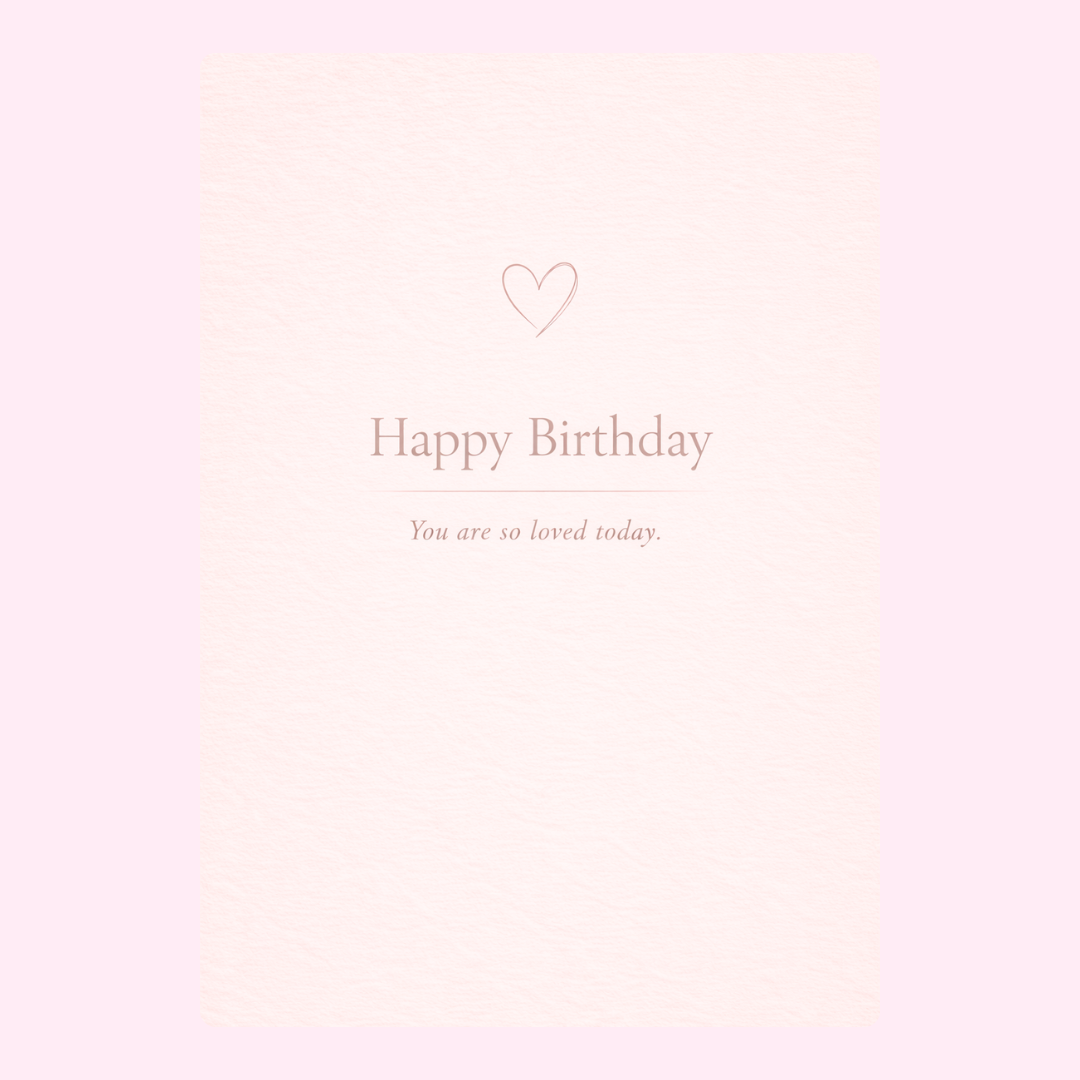 minimalist birthday card with heart and soft message