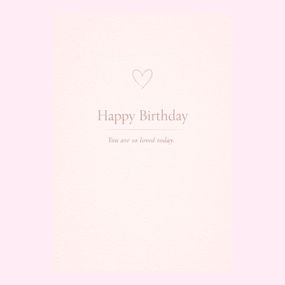 minimalist birthday card with heart and soft message