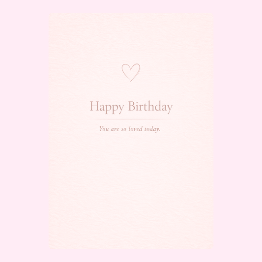 minimalist birthday card with heart and soft message