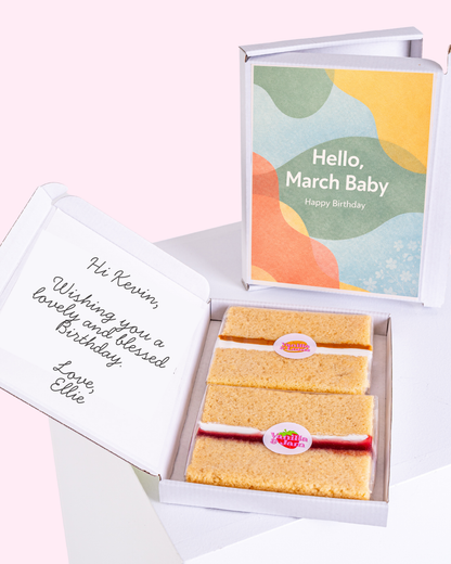 Hello March Baby birthday cake card gift box