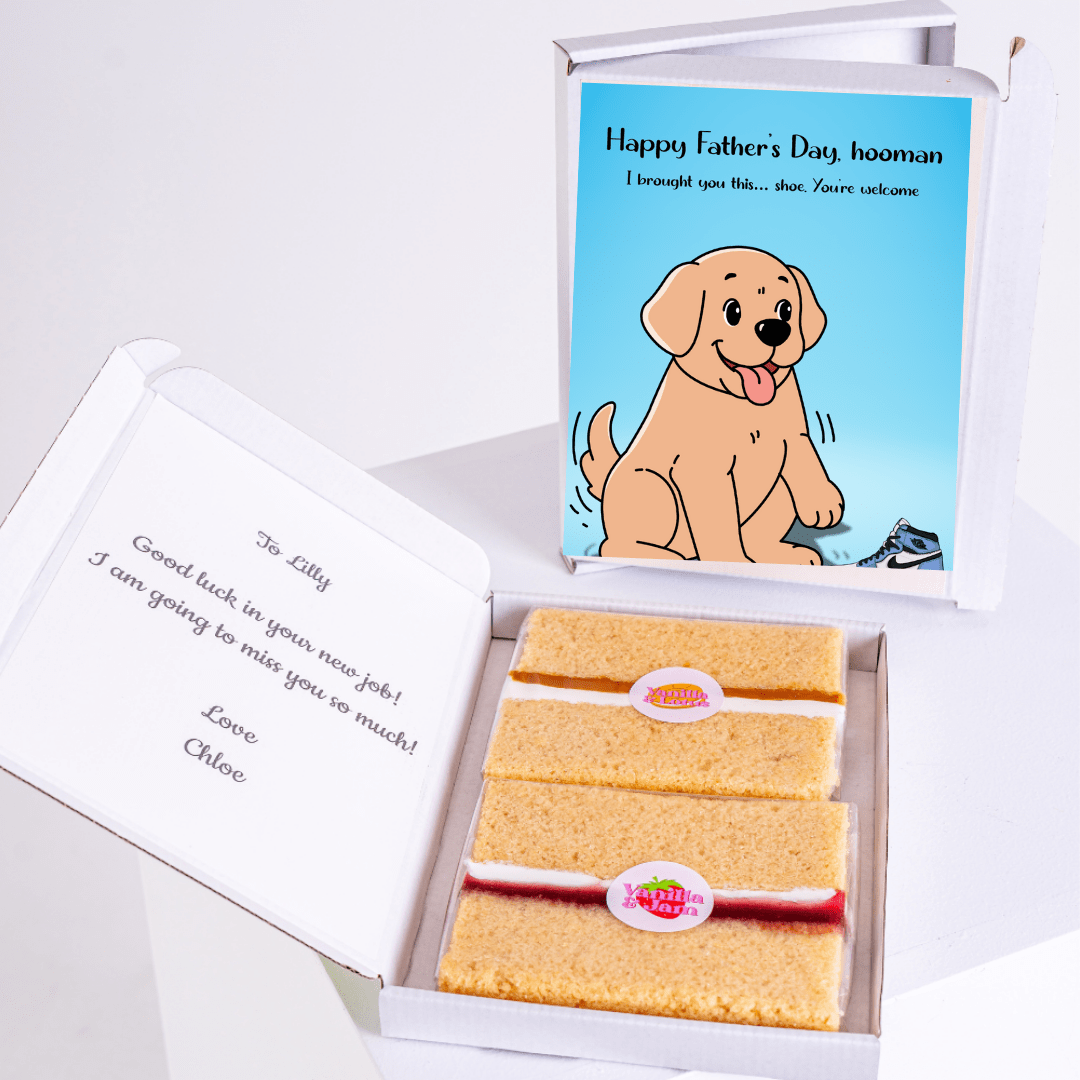Dog Father’s Day cake card with cake inside