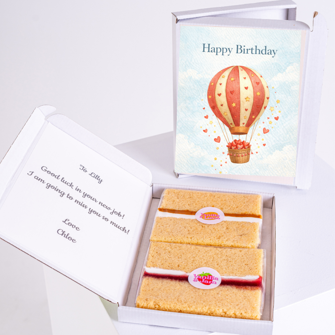 Happy birthday cake card gift box with hot air balloon design