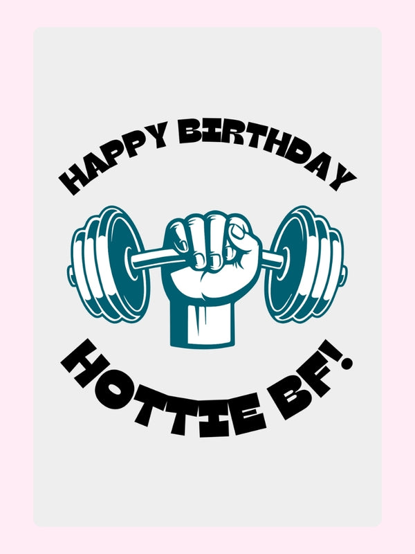 Gym themed birthday cake card for boyfriend with weightlifting design