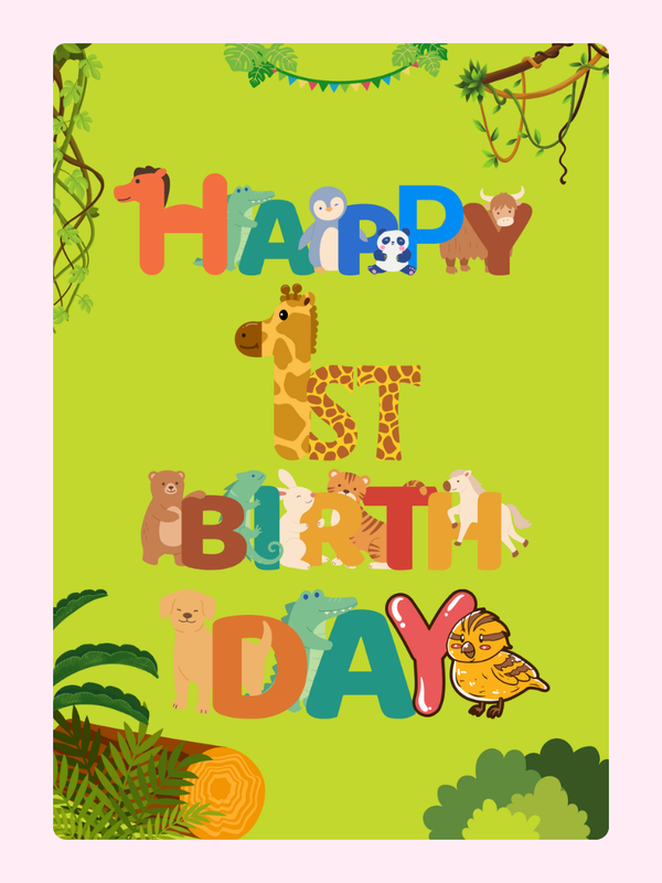 Safari Animal 1st Birthday Cake Card