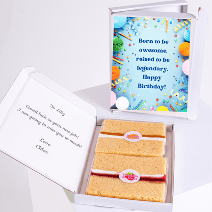 Legendary birthday message cake card gift box with colorful confetti design