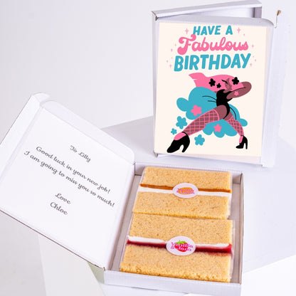 letterbox cake card with sponge slice and message