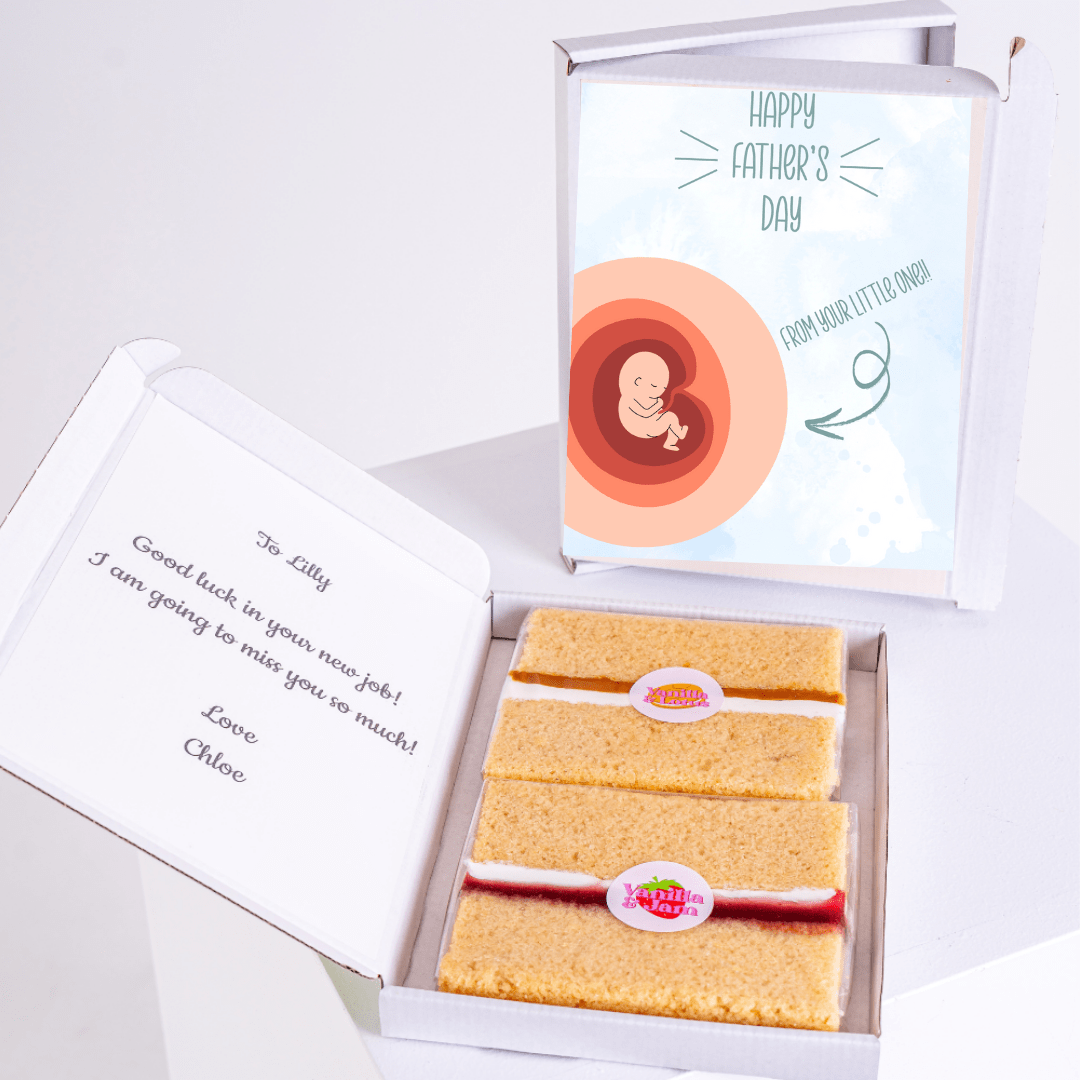 Little one Father’s Day cake card with cake inside