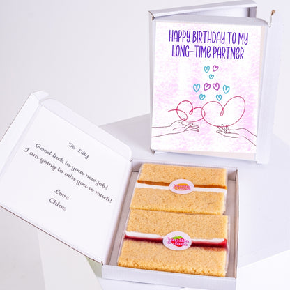 Birthday cake gift box for long-time partner with heart line art design