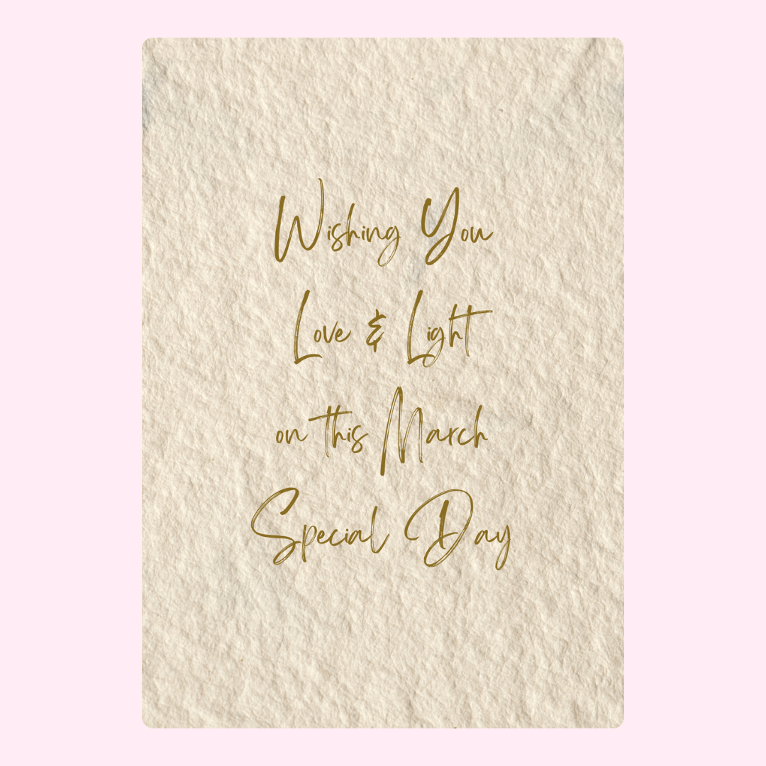 Minimal Wishing You Love and Light on this March Special Day card with textured paper design