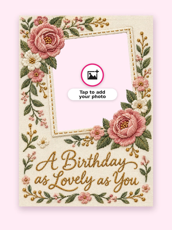 Lovely As You Birthday Cake Card with a space for your own photo