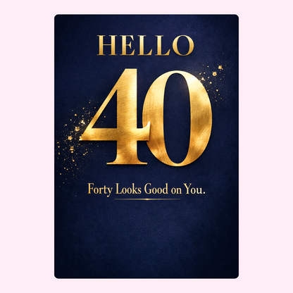 luxury 40th birthday card with gold foil number on navy background