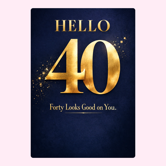 luxury 40th birthday card with gold foil number on navy background