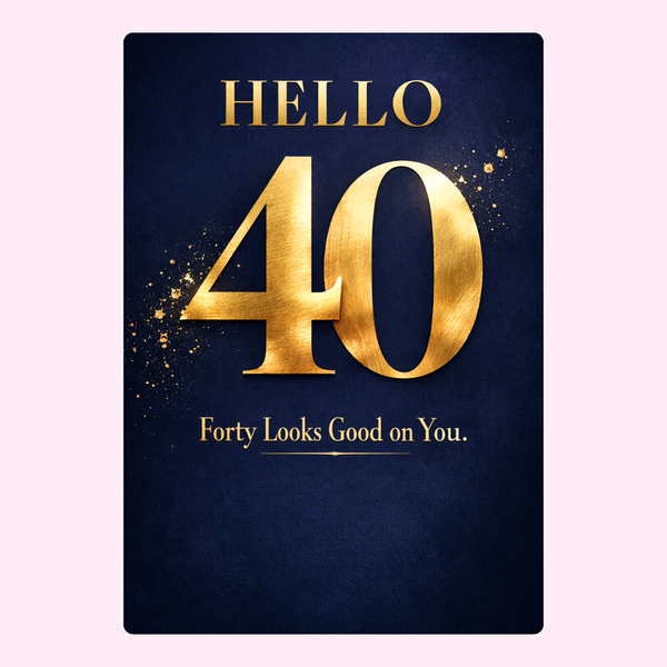 luxury 40th birthday card with gold foil number on navy background