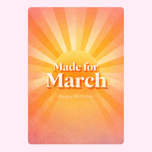 Bright Made for March happy birthday edible greeting card with warm sunshine background design