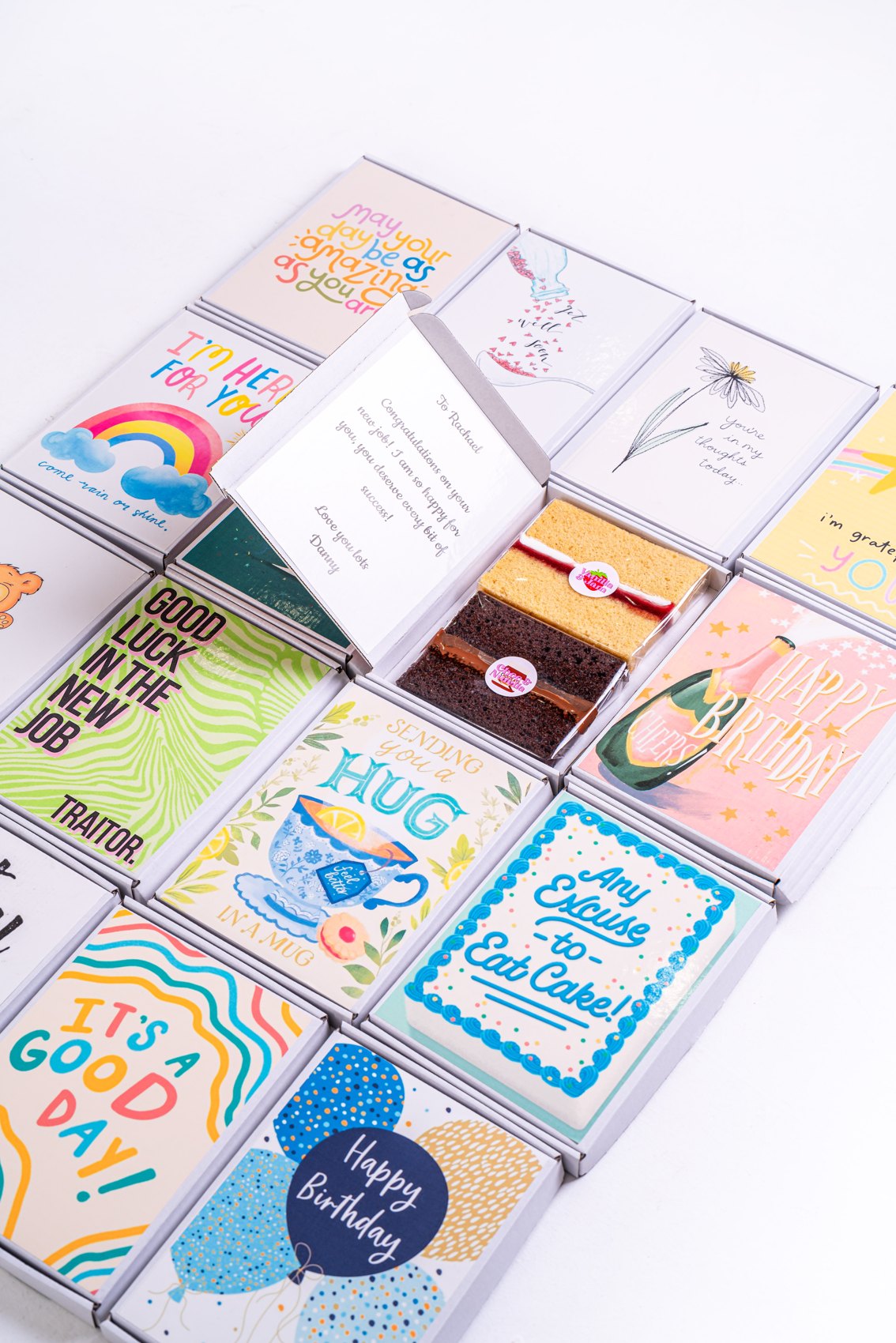 A selection of colourful MailBakes card designs
