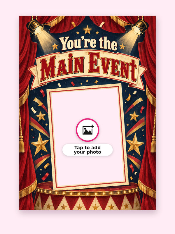 Main Event Birthday Cake Card with a space for your own photo