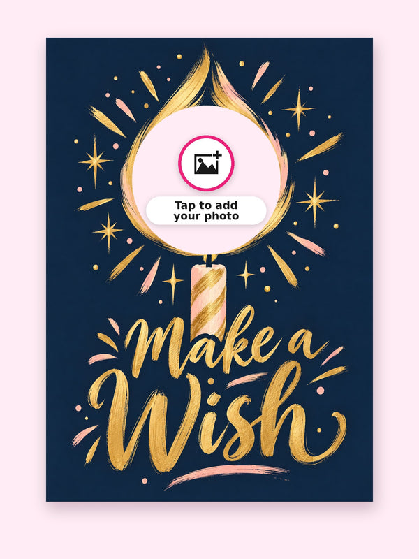 Make A Wish Hand Birthday Cake Card with a space for your own photo