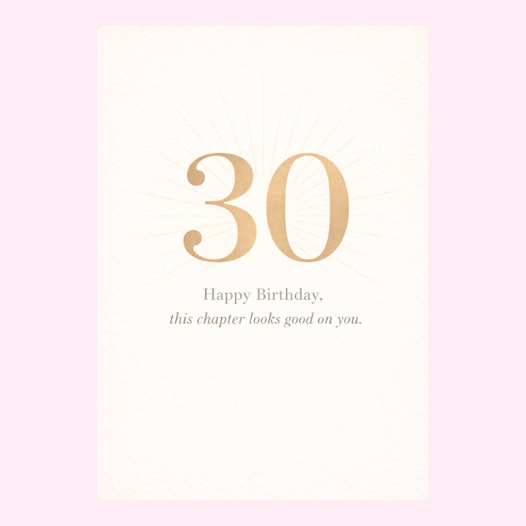 minimal 30th birthday card with gold number 30