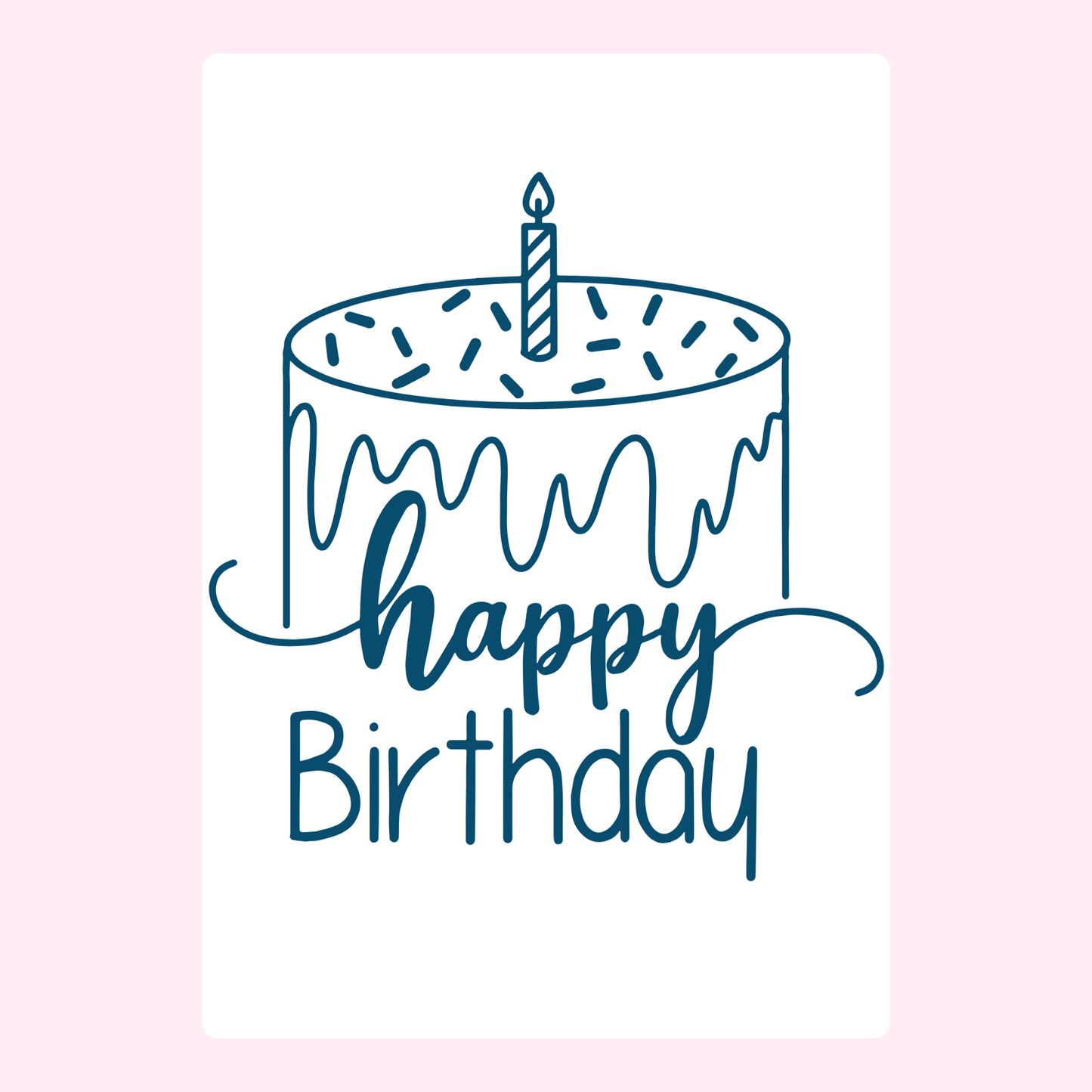 Minimal birthday cake illustration with candle and happy birthday text