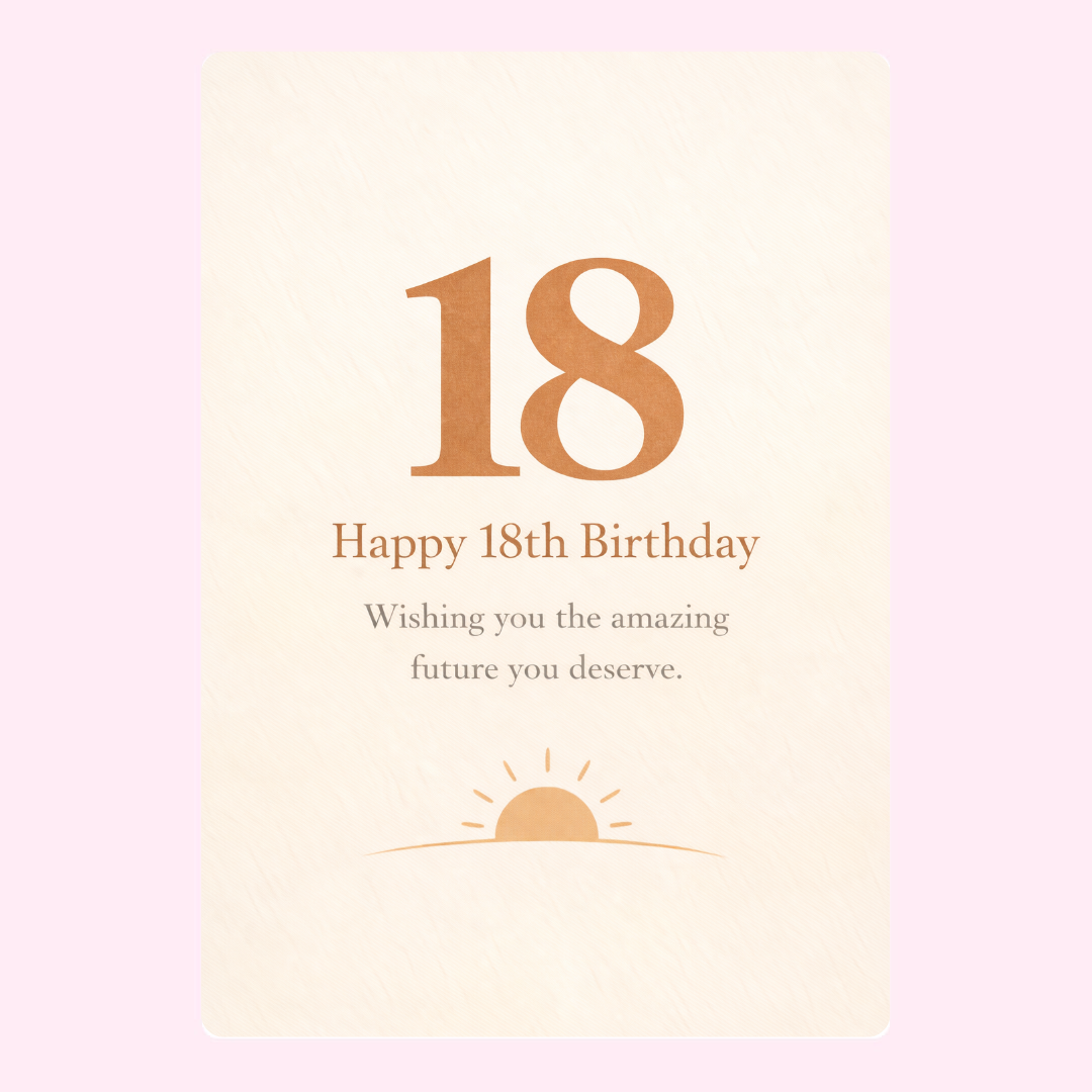 Elegant minimalist 18th birthday card with number 18 and heartfelt message design