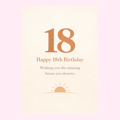 Elegant minimalist 18th birthday card with number 18 and heartfelt message design