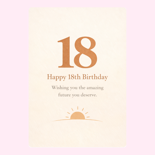 Elegant minimalist 18th birthday card with number 18 and heartfelt message design