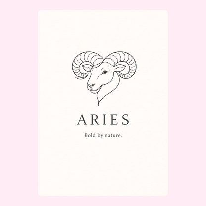 Simple Aries zodiac card with monochrome ram drawing and minimalist astrology inspired design