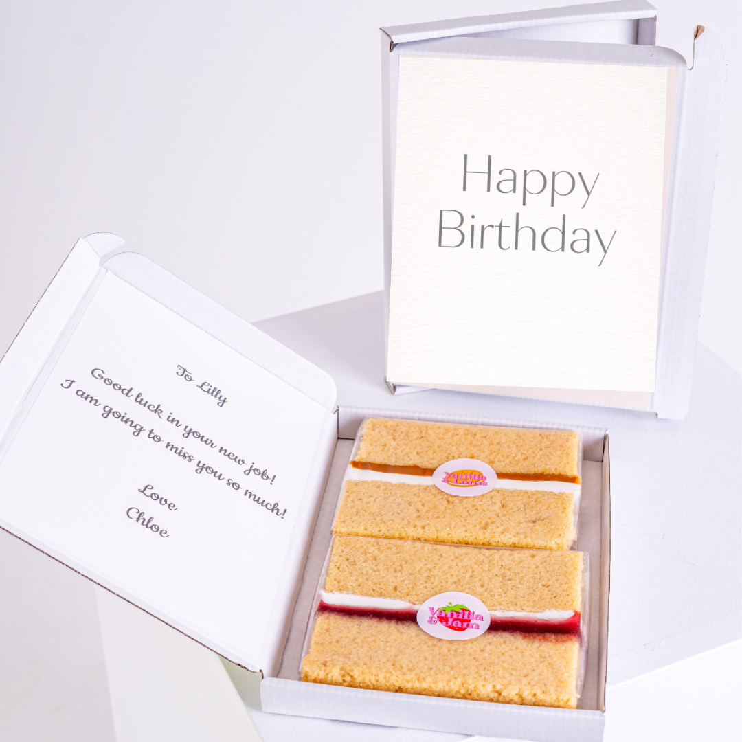 Minimalist happy birthday card with cake gift box