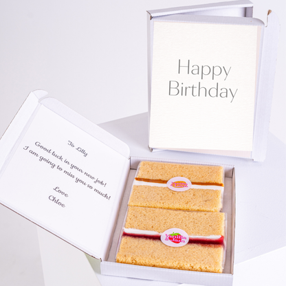 Minimalist happy birthday card with cake gift box