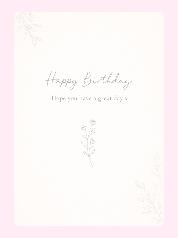 minimalist happy birthday card with soft floral line design