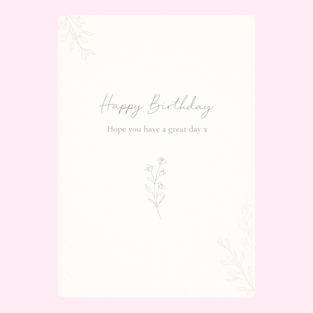 minimalist happy birthday card with soft floral line design