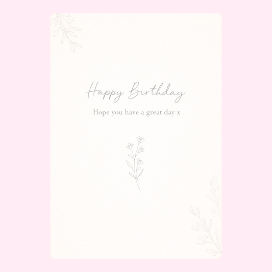 minimalist happy birthday card with soft floral line design