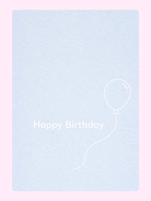 simple happy birthday card design with soft blue background and minimal balloon illustration