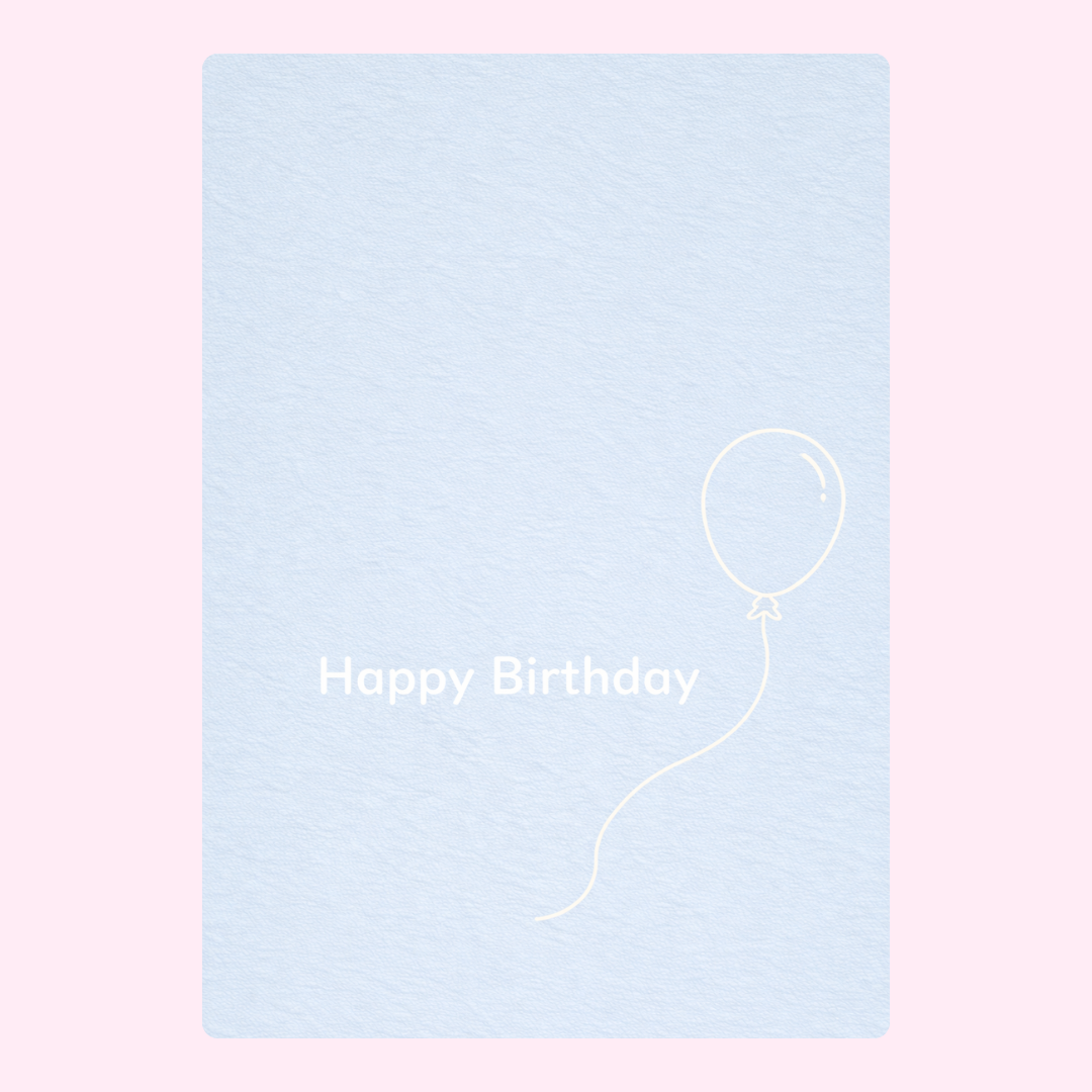 simple happy birthday card design with soft blue background and minimal balloon illustration