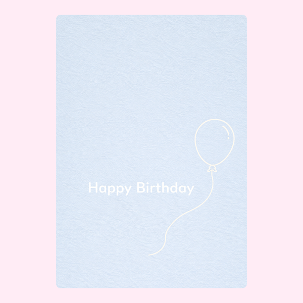 simple happy birthday card design with soft blue background and minimal balloon illustration