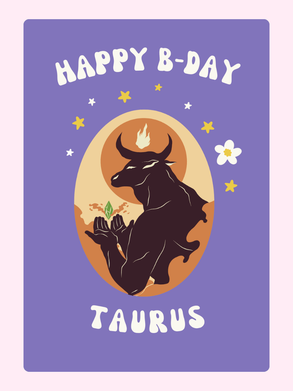 Taurus birthday card with mystical bull illustration