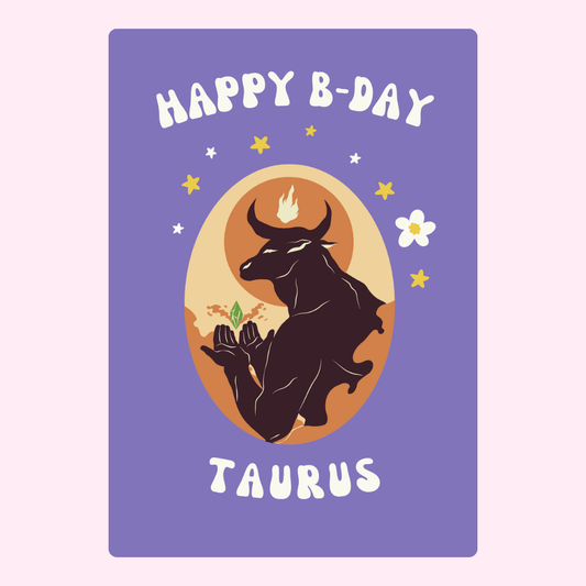 Taurus birthday card with mystical bull illustration