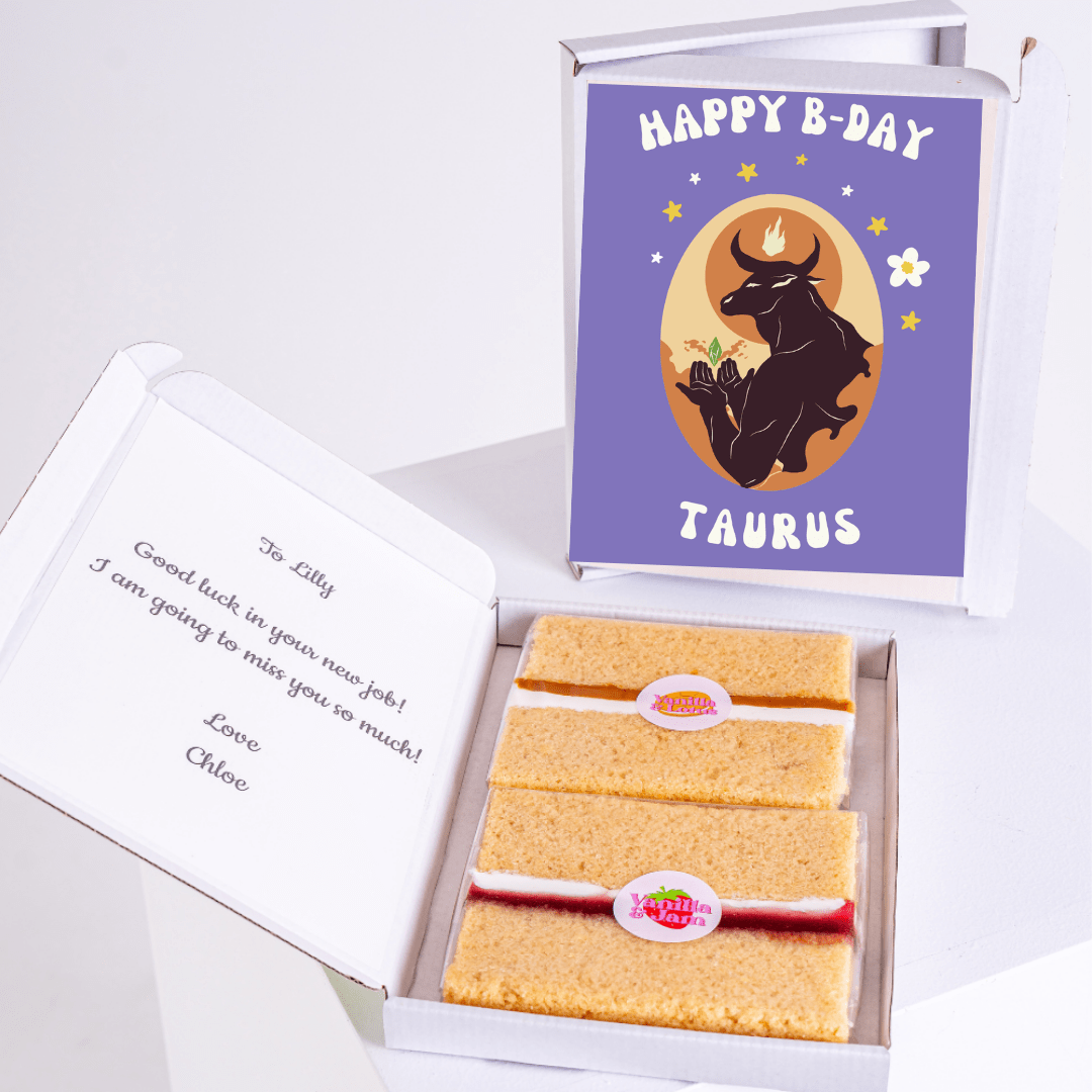 Taurus birthday cake gift box with mystical zodiac art