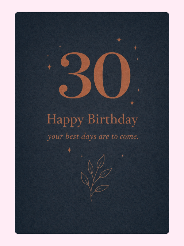 navy 30th birthday card with elegant minimalist design