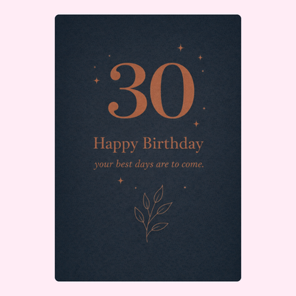 navy 30th birthday card with elegant minimalist design