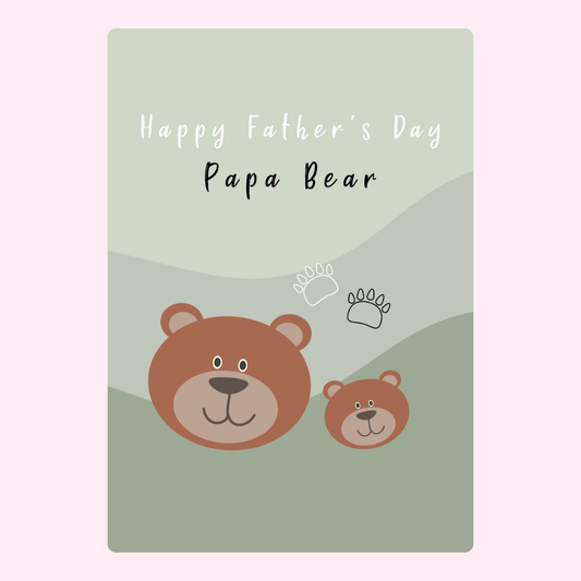 Cute Father's Day card with Papa Bear message, bear characters and paw print design