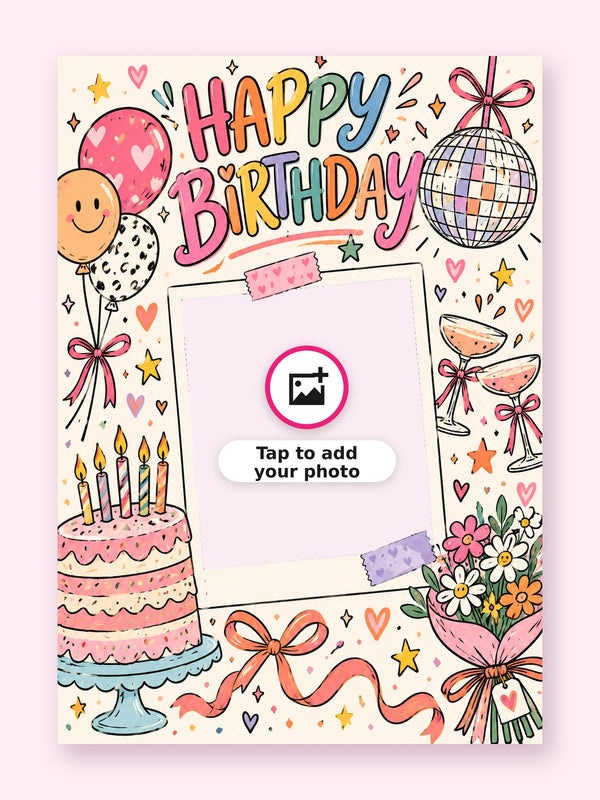 Party Polaroid Birthday Cake Card with a space for your own photo