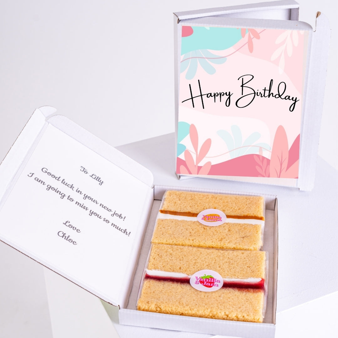 pastel happy birthday card with abstract leaves in gift box