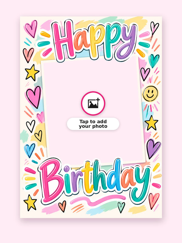 Pastel Hearts Birthday Cake Card with a space for your own photo