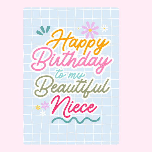 Happy birthday to my beautiful niece card with pastel lettering and grid background design