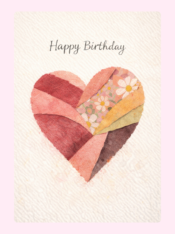 Happy Birthday Patchwork Heart Cake Card