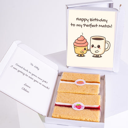 Birthday cake gift box with cute perfect match greeting card design