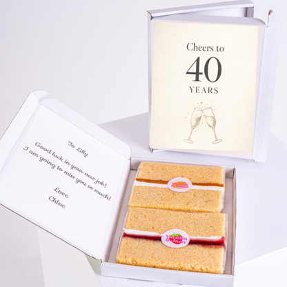 personalised 40th birthday cake card gift box with message and sponge cake slices