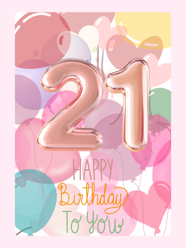 pink balloons 21st birthday card design
