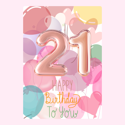 pink balloons 21st birthday card design